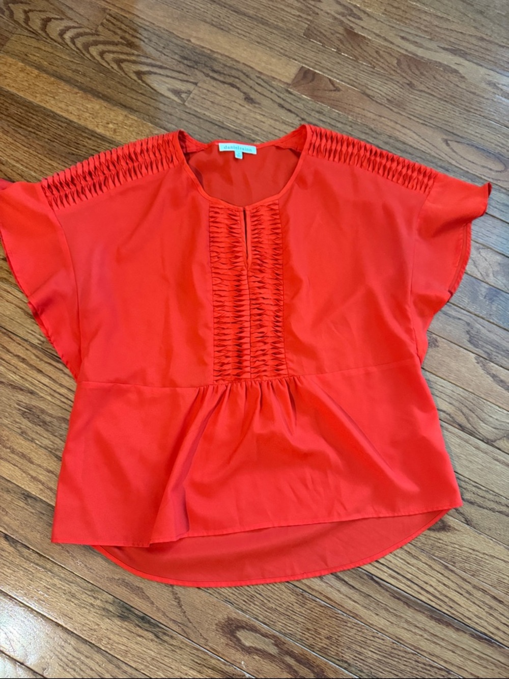 Daniel Rainn Red Short-Sleeve Blouse with Smocked Details